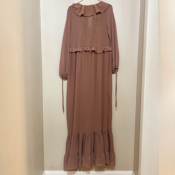 Topshop Long Sleeve Ruffle Layered Maxi Dress Pintuck Detail Spice Womens US 2 - Picture 6 of 7